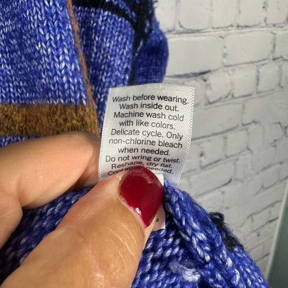 Nine West Patterned Crewneck Blue Heather Plaid Brown Sweater - Picture 5 of 5